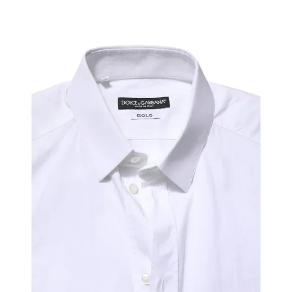 Dolce & Gabbana White GOLD Cotton Dress Formal Shirt